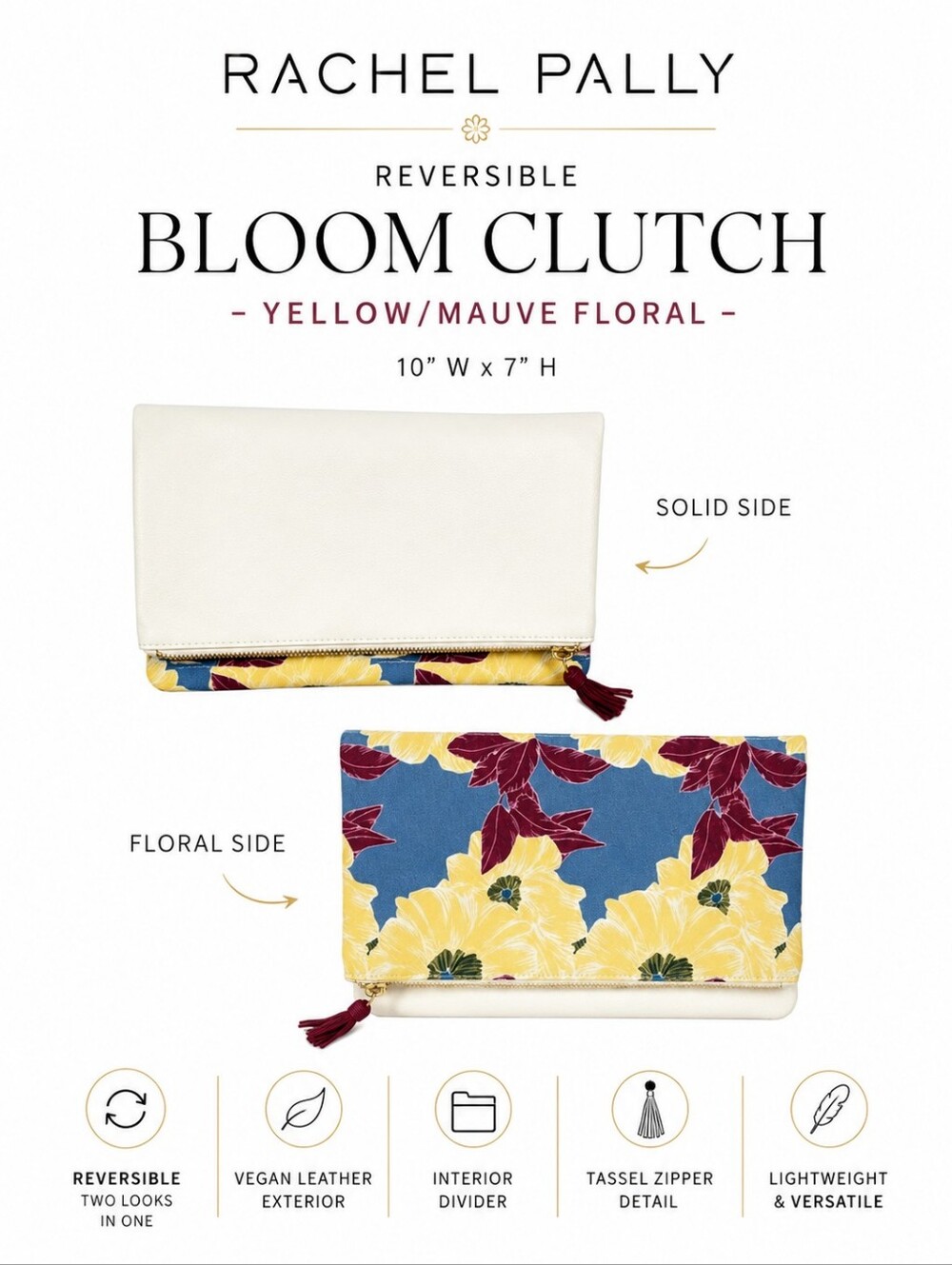 Rachel Pally Reversible BLOOM Clutch – Yellow & Mauve Floral
